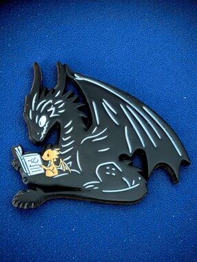 Black Dragon Enamel Pin with Yellow Baby Dragon